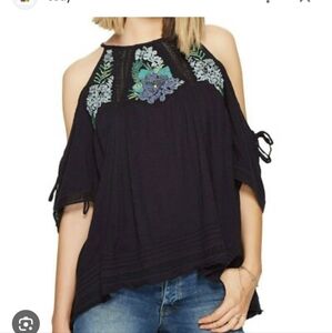 Free People Blouse with Blue and Green Embroidery